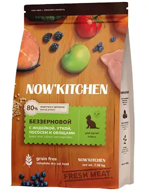 NOW' Kitchen сухой беззерновой корм для котят, со свежей индейкой, уткой, лососем и овощами