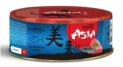 Prime Asia влажный корм для взрослых кошек тунец с голубой рыбой в желе (банка)